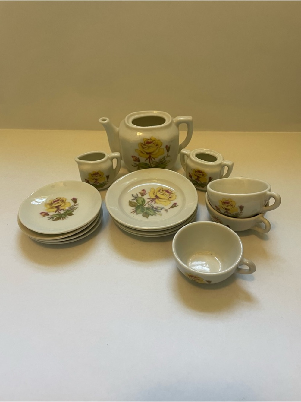 Vintage Yellow Rose Porcelain Child’s Tea Set Doll Miniatures Floral